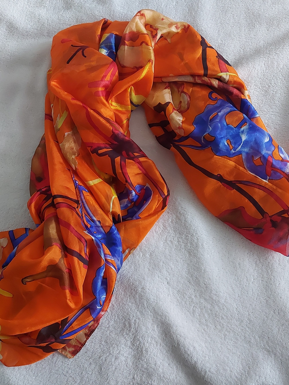 Orange Floral Print Silk Scarf